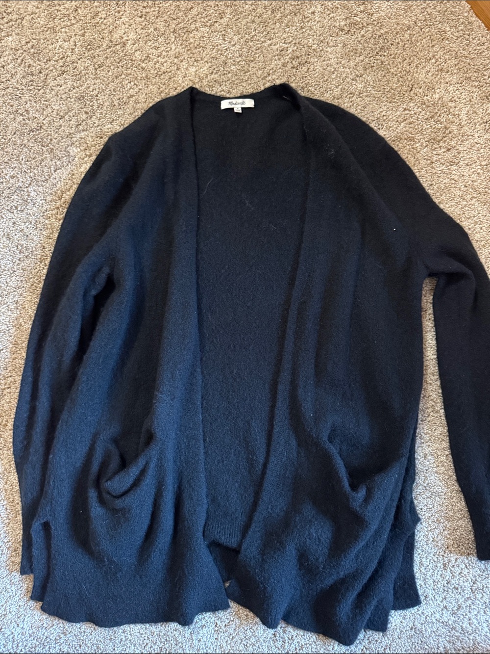 Madewell Black Open-Front Pocket Knit Cardigan